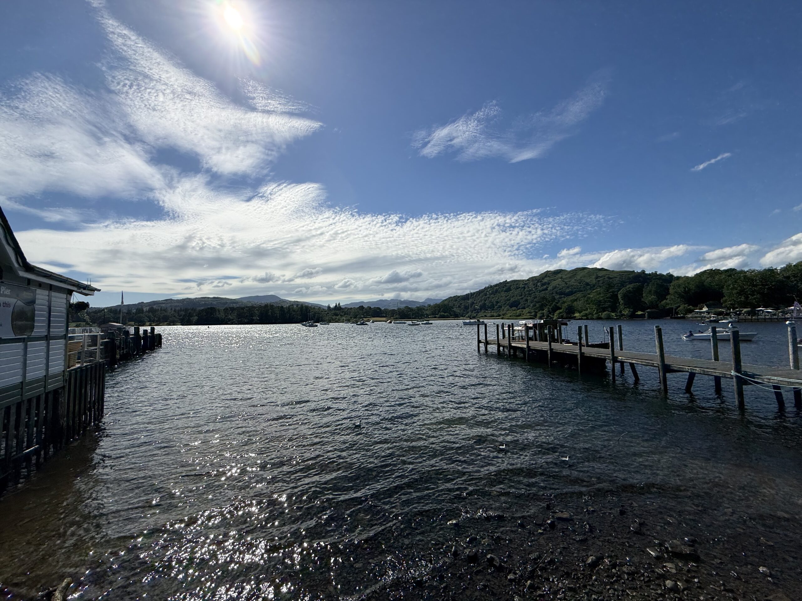 Summer skies, blue with white fluffy clouds over Windermere